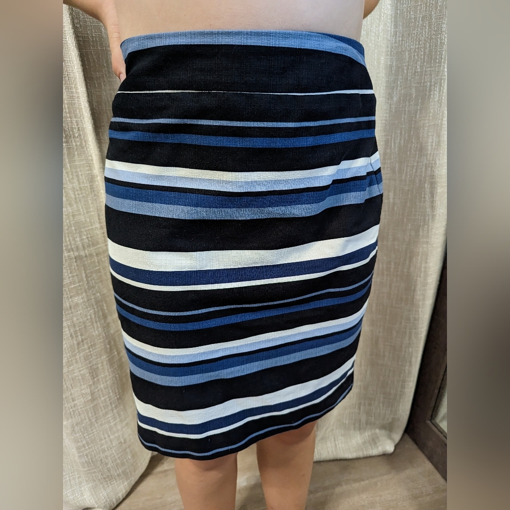 Banana Republic Factory Size 10 Women's Blue Striped Pencil Skirt